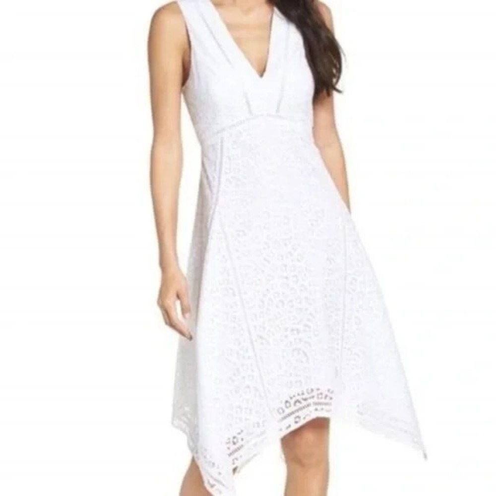 NWT Lilly Pulitzer Elyse Fit & Flare Lace Midi Dress 00 0 White Hankerchief Hem